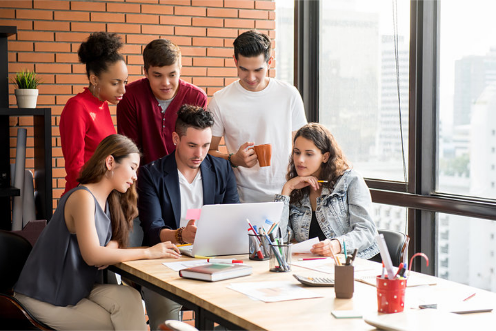 Students around a computer